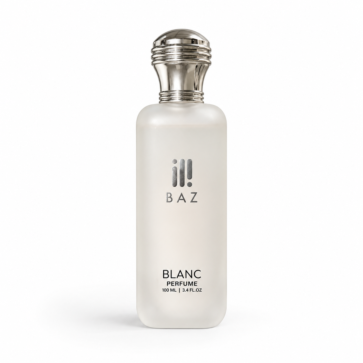 BAZ Blanc 100 ml perfume in a frosted bottle on a white background